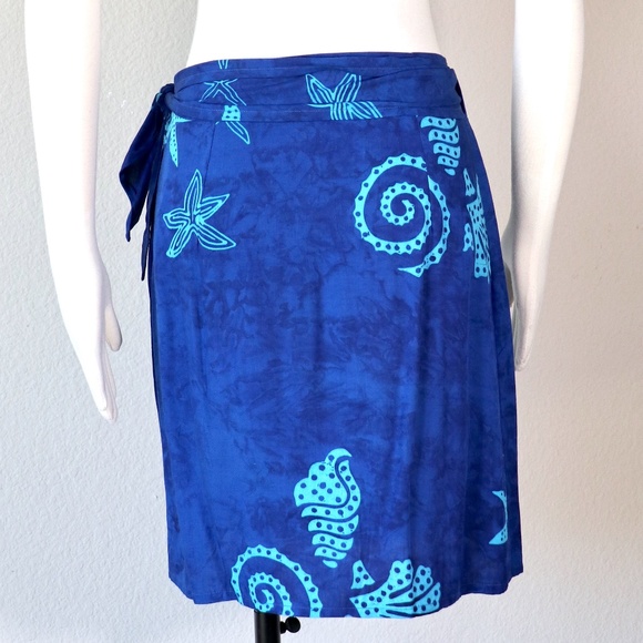 Bali Batiks Skirts Vintage Rayon Wrap Skirt In Tropical Seashell